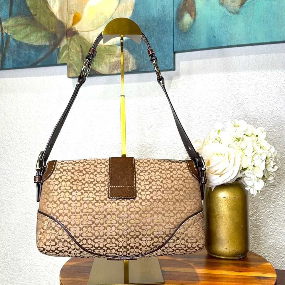 Coach Vintage Beige Brown Monogram Canvas With Brown Suede Soho Shoulder Bag - Picture 5 of 15